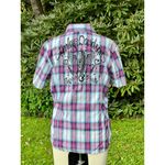 Harley Davidson Women's Plaid Snap Front Short Sleeve M Purple Blue Photo 3