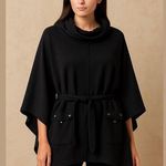 Yoon Black Cotton Blend Turtleneck Poncho with Belt and pockets Knee length Sz M Size M Photo 0