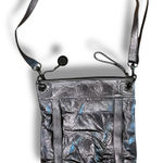 The Sak  Leather Silver Metallic Crossbody Clutch Foldover Handbag EUC Photo 0