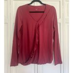 Garnet Hill  cotton wine collared ruffle blouse large Photo 2