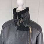 Sam Edelman  Black Faux Leather Shearling Lined Asymmetrical Moto Jacket Gold Zip Photo 4