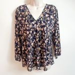 NEW Two By Vince Camuto Floral V Neck High Low Pullover Blouse Long Sleeve XL Blue Photo 4