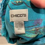 Chico's Chico’s aquamarine distressed rainbow embroidery light jacket chunky buttons Photo 7