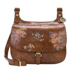 Patricia Nash English Garden Floral Map London Brown Leather Saddle Bag Photo 0