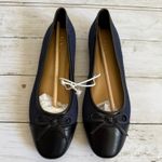 J.Crew NEW  Sz 7.5 Tina Cap Toe Denim Ballet Flat Shoes Blue Black Bow CG119 Photo 4