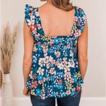 Andrée ANDREE BY UNIT size large navy floral flutter sleeve top square neck springy Photo 3