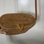 NWT Oval Tan Wicker basket crossbody boho handbag handmade leather accents Brown Photo 5