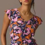 Anthropologie Maeve by  Pink Orange Purple Catie Ruffle-Sleeved Tee Size Medium Photo 0