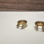 Monet  Cream Enamel Gold Tone Huggie Hoop Pierced Earrings Signed Photo 3