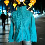 Columbia Womens Jacket Sz M Teal Windbreaker Rain Jacket Hooded Lightweight Photo 2