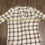 Penelope Long Sleeve Plaid Pattern Lightweight Top Cream Neon Coral Black Medium Photo 6