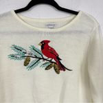 Croft & Barrow  Cream Red Sequined Bird Pullover Sweater Womens L Holiday Photo 1