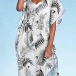 Kona Sol Gray & Black Palm Leaves Midi Kimono Swimsuit Cover Large Photo 0