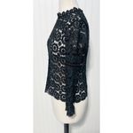 None Boho Open Knit Crochet Floral Lace Top Long Sleeves High Neck Black Size Large Photo 8