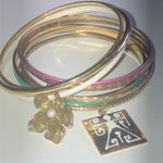 Lot of 9 Gold Tone Enamel Charm Boho Vintage Bangle Bracelets Photo 1