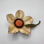 Vintage Floral Earrings Brooch Set Midcentury Enameled Metal Photo 4