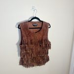 Works of Berek Studded Fringe Brown Leather Zip Biker Vest Size Large Photo 5