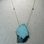 14k Gold Necklace w/‎ Black Diamond Accents & Faux Turquoise Pendant Photo 0