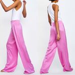 ZARA  High Waisted Satin Silky Wide Leg Flare Hot Pink Magenta Trouser Pants Photo 1