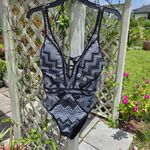 Becca  by Rebecca Virtue Reveal Plunge Crochet One Piece Swimsuit Sz Lg Photo 3