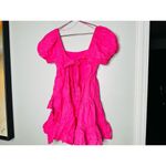 LOUNA Pink Linen Blend Tiered Puff Sleeve Tie Back Square Neckline Mini Dress S Photo 7