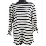 Old Navy Black & Ivory Stripe 3/4 Sleeve with Tie Detail Top Size M Photo 1