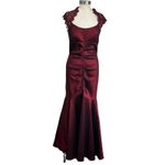 XScape  Satin Mermaid Gown Lace Shoulder Formal Evening Dress Stretch Sz 10 Photo 1