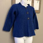 Carraigdonn Made in Ireland Blue Fit Flare Cable Knit Merino Wool Cardigan Photo 2