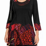Sacred Threads  Tunic Top M Black Orange Patchwork Festival Art To Wear Lagenlook Photo 0