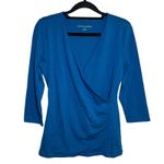 Soft Surroundings Soft Surrounding Alyssa Knit Wrap Top Blue XS Business Casual Office Long Sleeve Photo 0