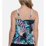 Swim Solutions Tankini Top Tiered Bust Support Palm Print Blue Pink 12 Photo 2