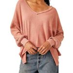Free People Coraline oversized waffle knit vneck long sleeve thermal top Large Photo 0