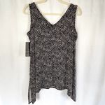 Alfani New Dot Print V-Neck Shark Bite Hem Tunic Tank Top Black White Photo 8