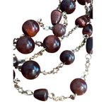Vintage Multi Strand Beaded Necklace Brown Red Cat Eye Beads Gold Tone Estate Photo 1