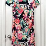 Pinkblush  Maternity Dress Women’s L Navy Neon Floral Print Fitted Short Sleeve Photo 1