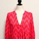 Tuckernuck Pomander Place Hot Pink Ikat Kenzo V Neck Long Puff Sleeve Oversized Tier Dress  Photo 1