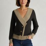 Chic Colorblock Button Front Cardigan Sweater AmélieBoutik Women’s Medium Black Photo 0