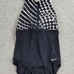 Nike Rush High Neck One Piece Swimsuit Womens M Black White Geo Criss Cross Back Photo 0