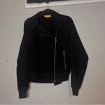 St. John  Bomber Jacket Full Zip Black Gold Zippers Moto Asymmetrical Size Large Photo 2