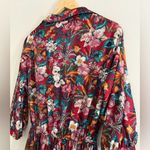 VINTAGE 70s Samuel Floral Boho Midi Dress – Cottagecore dagger collar Tropical Green Size M Photo 13