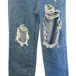 Womens High Rise Ripped Distressed Straight Leg Mom Jeans Blue Small Blue Photo 2