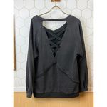 POL  Back Cross Strap Oversized Balloon Sleeve Sweatshirt in Black - Size - Small Photo 2