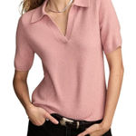 Lucky Brand  XL Cloud Soft Pink Knit Polo Shirt Short Sleeve V Neck Sweater Photo 0