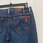 Level 99 flared leg darker denim jeans with rhinestone belt loops. Size 28 Photo 5