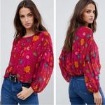 Free People Wild Flower Honey Blouse in Berry Combo Size XS Fall Floral Ruffle Photo 1