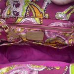 Ralph Lauren Vachetta Leather Paisley Canvas Purse Handbag Round Bamboo Handle Pink Photo 13
