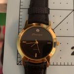 NEW Classique Brand Quartz Watch In Box // Gold & Black Leather Band w/ Diamond Photo 8