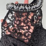 Sequin Hearts New Black Lace Rhinestone Embellished Formal Crop Halter Top Photo 6