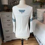 Solitaire  White Gauzy Flowy Embroidered Top Womens Medium Photo 8