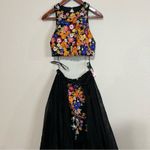 Jovani  45302A two piece floral colorful embroidered black tulle prom dress NEW 2 Photo 2